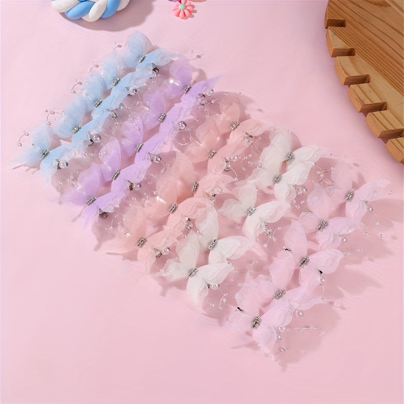 25/5 pièces Barrettes Papillon 3D Mignonnes pour Ados Filles - Accessoires Cheveux Dégradé Pastel Violet & Rose à Couches en Filet, Barrettes Style Printemps Été Extérieur, Épingles à Cheveux en Forme de Papillon (Cadeau Saint-Valentin)