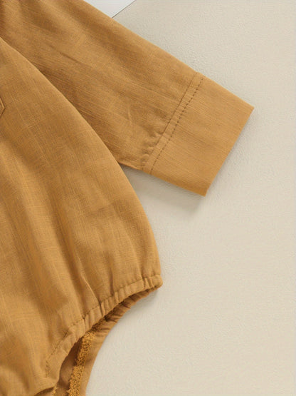 Combinaison Bébé Garçon Gentleman Couleur Unie Manches Longues Revers Boutonnage Avant avec Poche Vêtements Tout-Petit, pour l'Extérieur