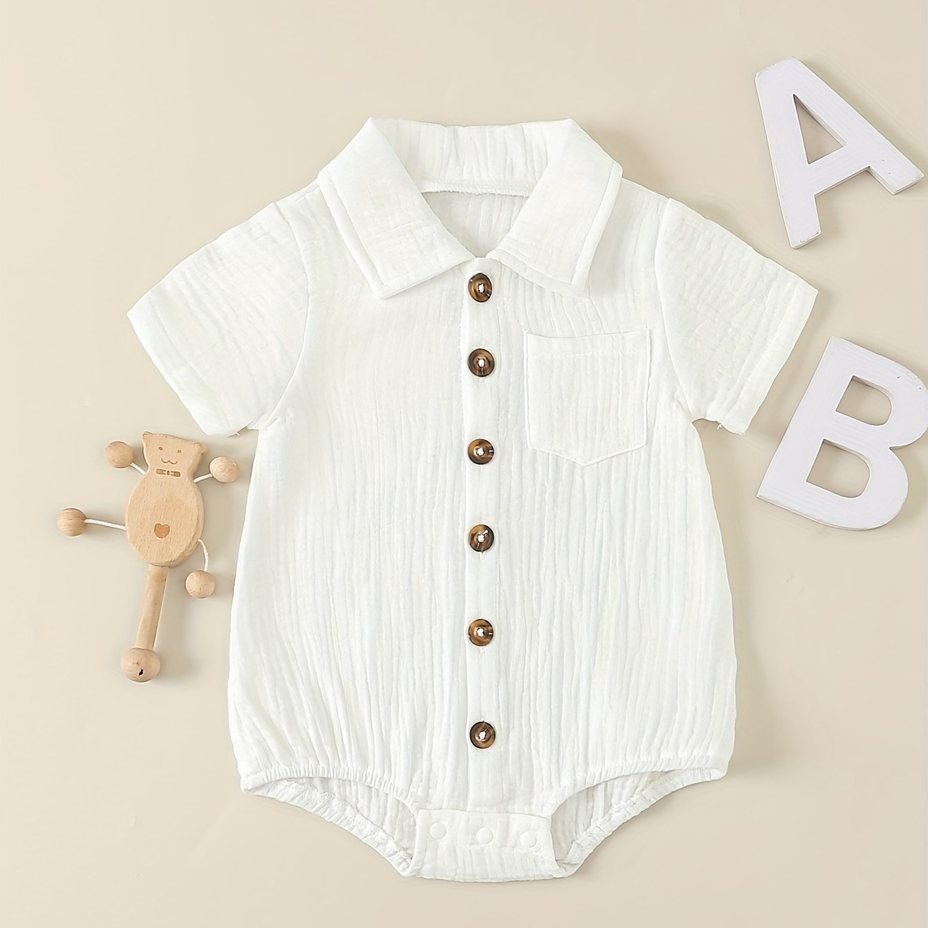 Body à manches courtes pour nouveau-né avec col, barboteuse boutonnée style vintage pour bébés, tenue de crawl confortable et respirante pour garçons et filles, barboteuse d'été facile style Ins pour bébé, pour l'extérieur