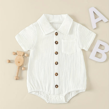 Body à manches courtes pour nouveau-né avec col, barboteuse boutonnée style vintage pour bébés, tenue de crawl confortable et respirante pour garçons et filles, barboteuse d'été facile style Ins pour bébé, pour l'extérieur
