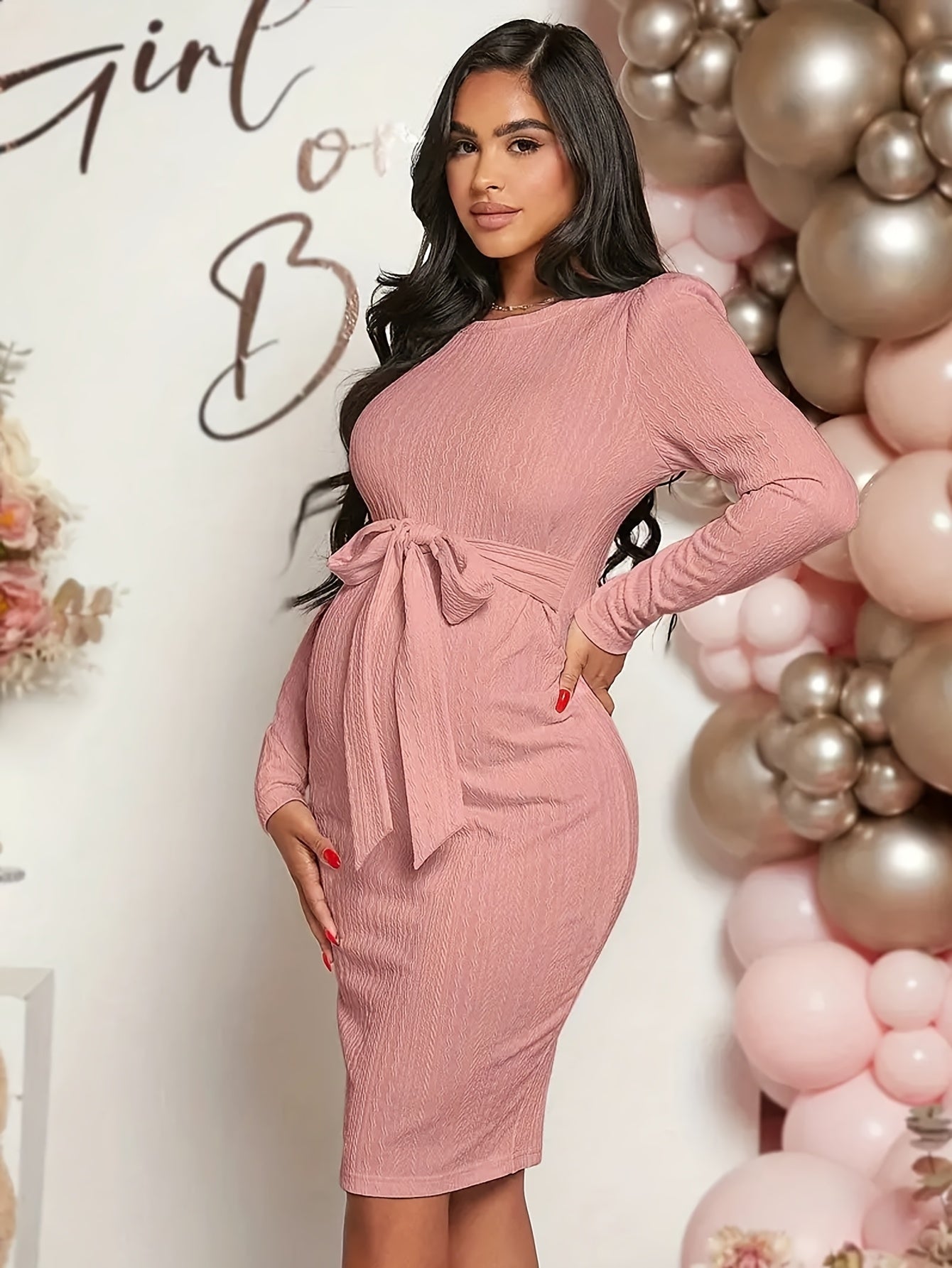 Robe Maternité Printemps/Automne en Jacquard, Robe Manches Longues Haut de Gamme et Confortable