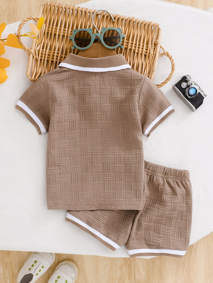 Ensemble d'été pour garçons, 2 pièces, polo et short, tissu jacquard idéal pour l'extérieur
