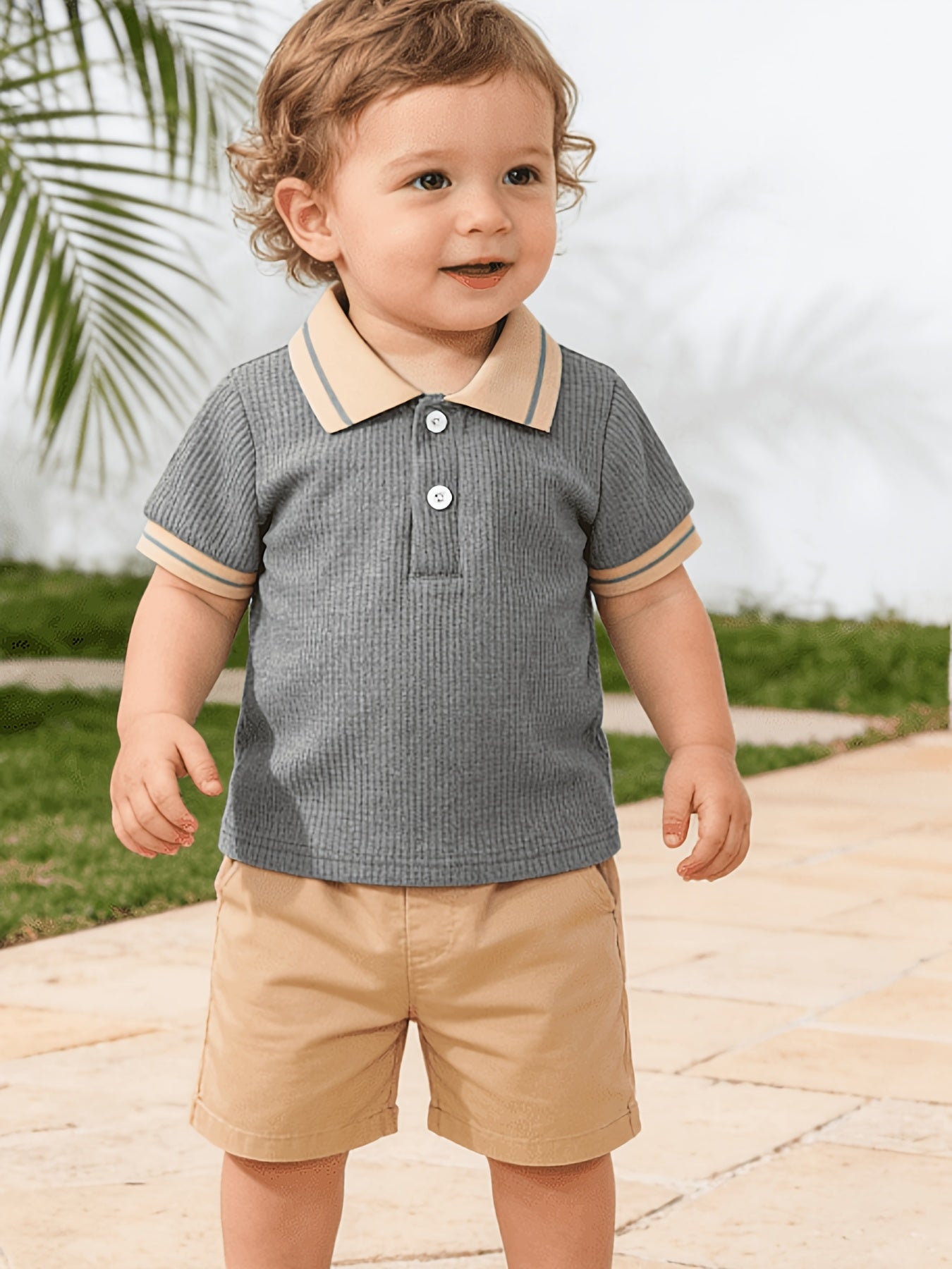 T-shirt polo bébé garçon tendance décontracté, polyvalent, col gaufré classique boutonné, semi-ouvert