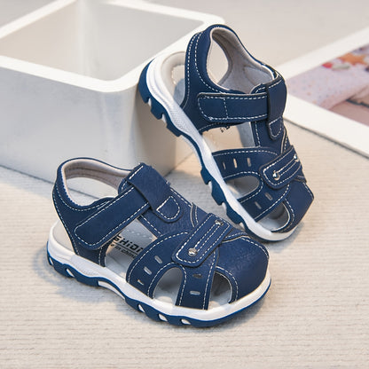 Sandales d'été pour garçon avec embout -coup de pied, chaussures de plage à semelle souple antidérapante, chaussures décontractées bébé à scratch, à la mode et polyvalentes pour un usage quotidien