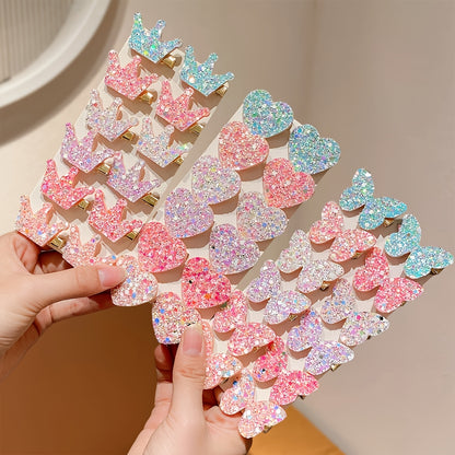 Lot de 12 pinces à cheveux ultra-éthérées et ultra-scintillantes papillon, cœur et couronne - Pinces à cheveux douces et exclusives à paillettes pour frange