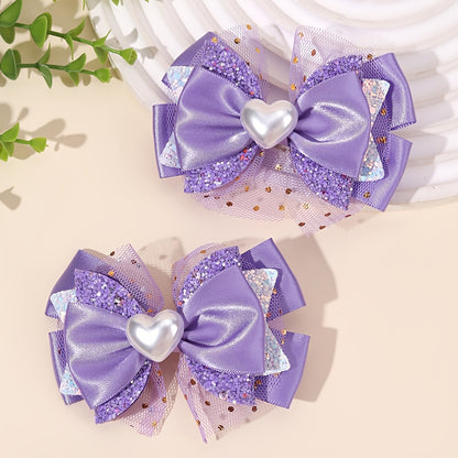 2 pièces Élégants Barrettes à Nœud Cœur pour la Saint-Valentin, Mini Barrettes à Nœud Cœur Décorées, Accessoires à Nœud Pailletés pour Princesse, Cadeaux pour Filles, Saint-Valentin