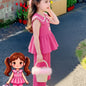 Ensemble 2 pièces pour petites filles, haut sans manches à col Peter Pan avec volants + pantalon large à texture, tenue décontractée d'été, ensemble de pantalons longs à la mode et ludiques pour filles, convient pour les sorties, les séances photo et les