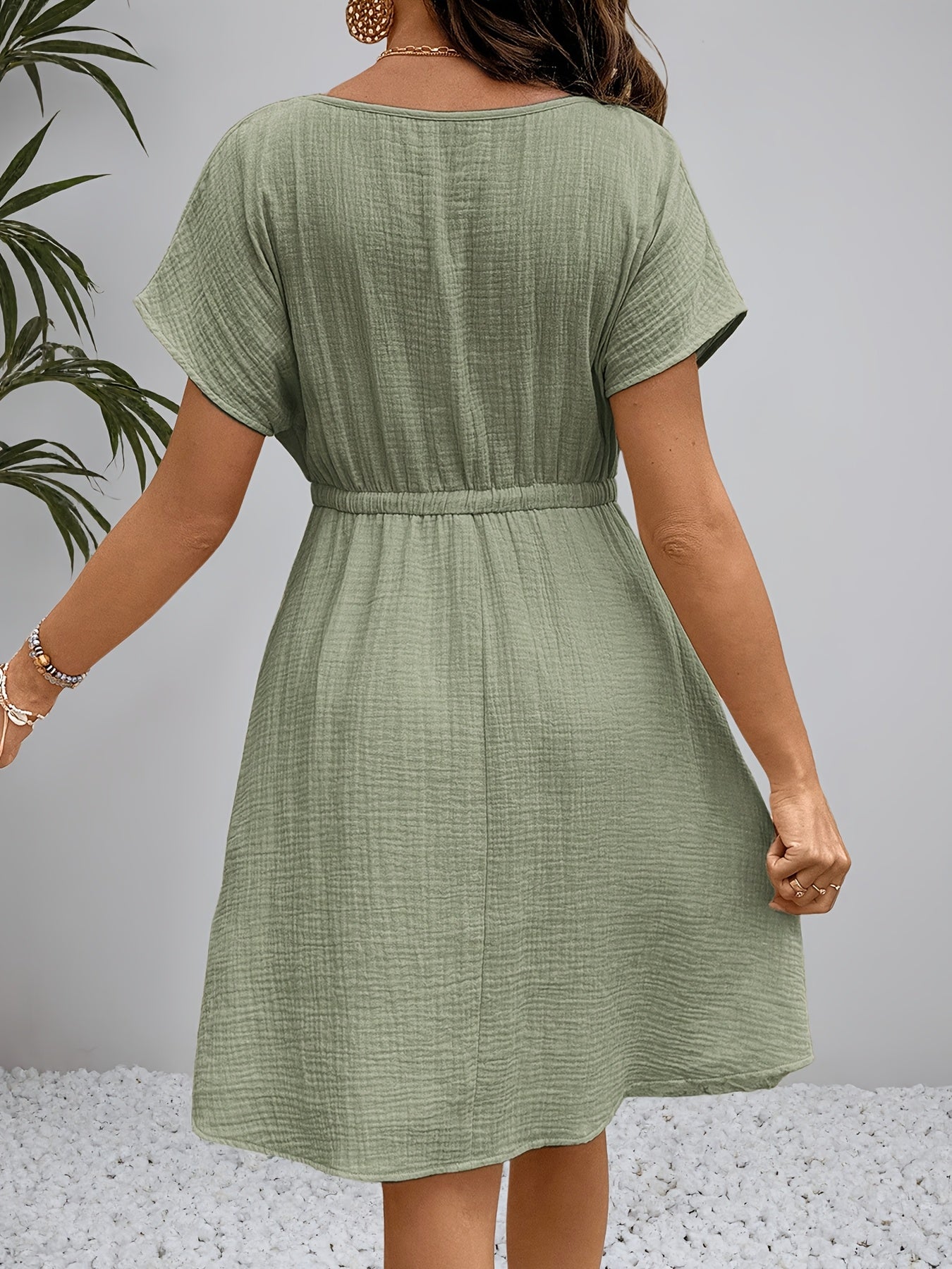 Robe de maternité d'été, robe trapèze unie texturée avec cordon de serrage à la taille, amincissante et non restrictive pour le ventre