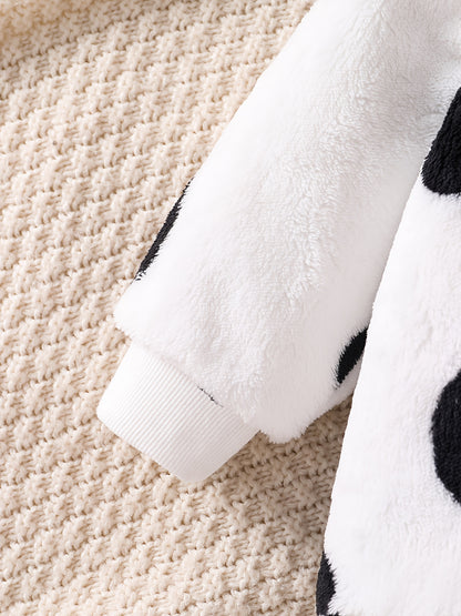 Ensemble Adorable à Imprimé Vache ! Haut Manches Longues à Pois + Pantalon Imprimé Vache, Tenue Décontractée Deux Pièces pour Bébé, Idéal pour l'Extérieur
