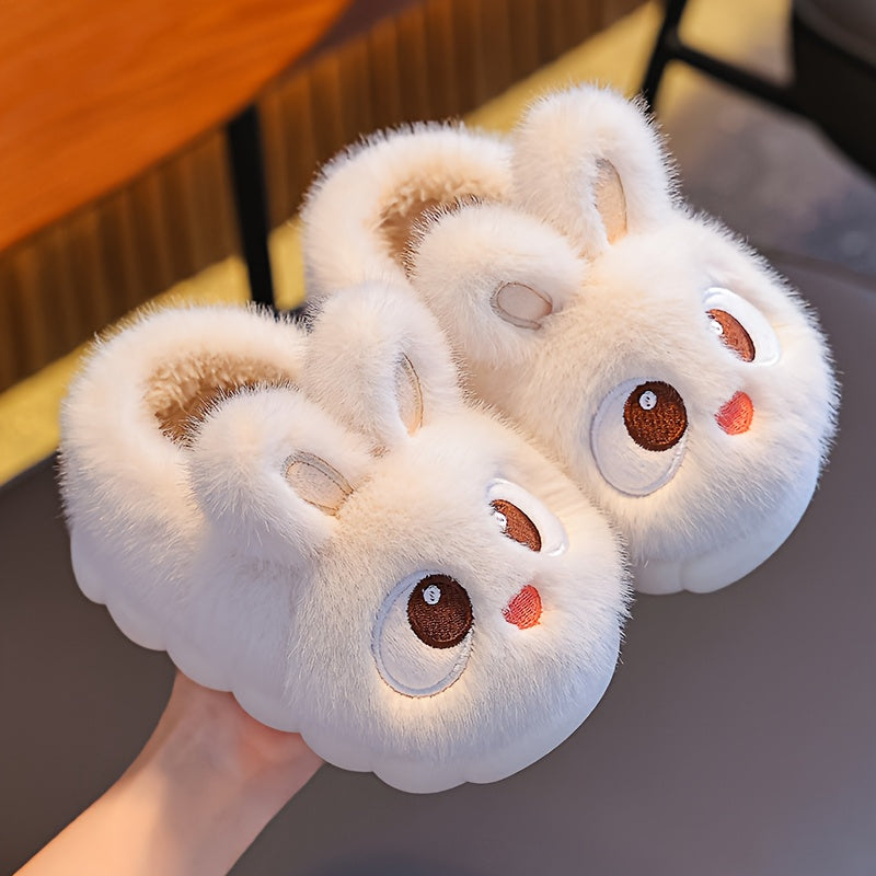 1 Paire de Pantoufles de Lapin en Peluche pour Jeunes - Tissu Souple avec Semelle en PVC Antidérapante, Chaussures d'Intérieur Légères pour Garçons et Filles, Design de Lapin de Dessin Animé Mignon, Chaussures d'Hiver Chaudes pour Tout-Petits et Enfants,