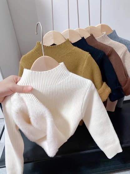 Pull Tricoté, Pull de Base pour Bébé, Plus en Velours et Épaissi, Vêtement Thermique Tricoté, Col Tricoté, Haut à Col Rond
