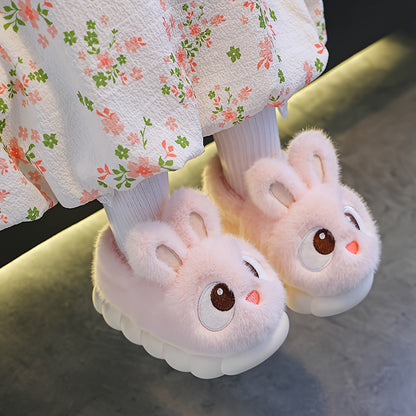 1 Paire de Pantoufles de Lapin en Peluche pour Jeunes - Tissu Souple avec Semelle en PVC Antidérapante, Chaussures d'Intérieur Légères pour Garçons et Filles, Design de Lapin de Dessin Animé Mignon, Chaussures d'Hiver Chaudes pour Tout-Petits et Enfants,