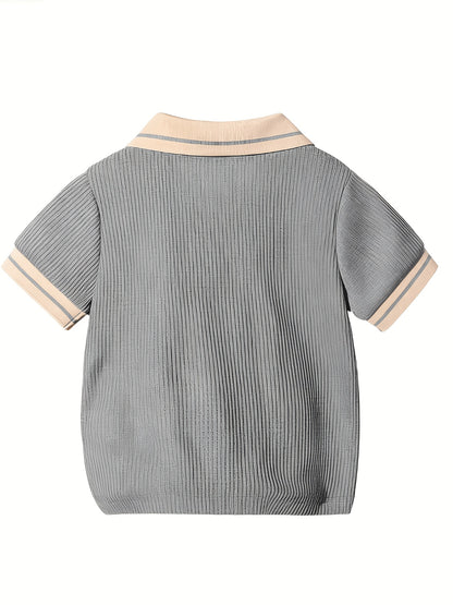 T-shirt polo bébé garçon tendance décontracté, polyvalent, col gaufré classique boutonné, semi-ouvert