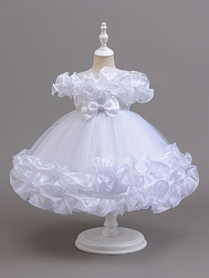 Robe de Princesse Élégante pour Filles avec Corsage à Volants et Jupe Évasée - Tenue Formelle en A-Ligne avec Taille Perlée pour Mariages, Fêtes, Spectacles - Lavage à la Main Uniquement, Vêtements de Scène | Matière Non Extensible, Robes de Princesse pou