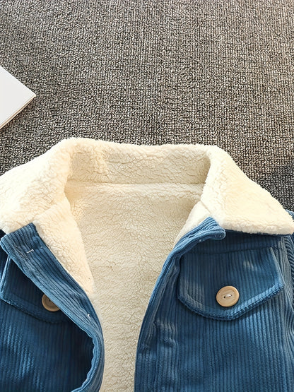 Veste d'extérieur épaissie à revers de couleur unie pour garçons et filles, automne/hiver, nouveau style hivernal, haut de vêtement d'extérieur à la mode pour garçon