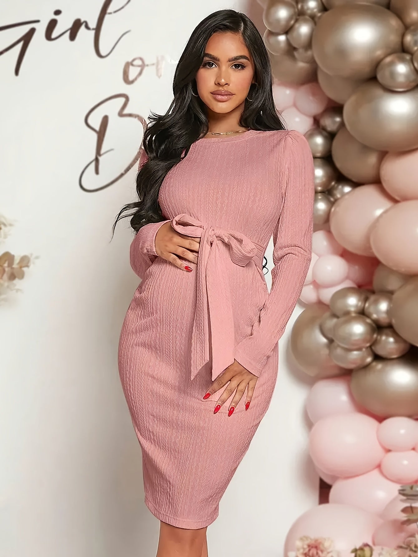 Robe Maternité Printemps/Automne en Jacquard, Robe Manches Longues Haut de Gamme et Confortable