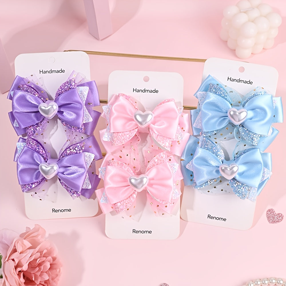 2 pièces Élégants Barrettes à Nœud Cœur pour la Saint-Valentin, Mini Barrettes à Nœud Cœur Décorées, Accessoires à Nœud Pailletés pour Princesse, Cadeaux pour Filles, Saint-Valentin