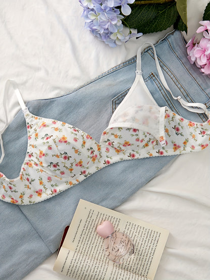 Soutien-gorge d'allaitement maternel à imprimé floral pour femmes - Doux et confortable sans armature ni rembourrage, idéal pour une tenue décontractée quotidienne, lavage à la main uniquement, vêtements d'allaitement