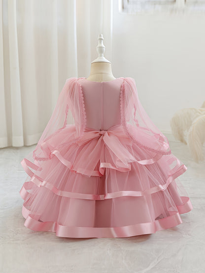 Nouvelle robe pour fille pour la rentrée scolaire et la saison des mariages, robe de princesse pour fille, pour animatrice/artiste avec châle, décoration nœud en strass, robe de style créateur de niche pour anniversaires, Noël, Halloween