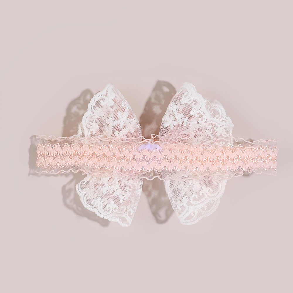 Ensemble de 3 bandeaux à nœud en dentelle douce, bandeaux à cheveux en maille avec bordure en dentelle, bandeau doux en tissu, bande élastique en rose nude et blanc pour fêtes d'anniversaire, sorties décontractées