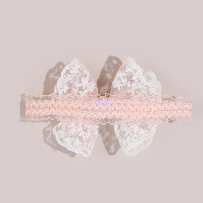 Ensemble de 3 bandeaux à nœud en dentelle douce, bandeaux à cheveux en maille avec bordure en dentelle, bandeau doux en tissu, bande élastique en rose nude et blanc pour fêtes d'anniversaire, sorties décontractées