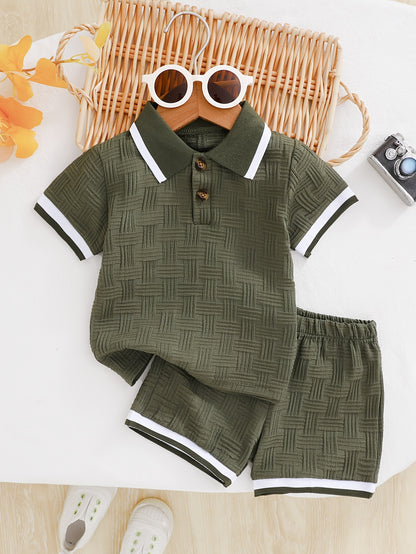 Ensemble d'été pour garçons, 2 pièces, polo et short, tissu jacquard idéal pour l'extérieur