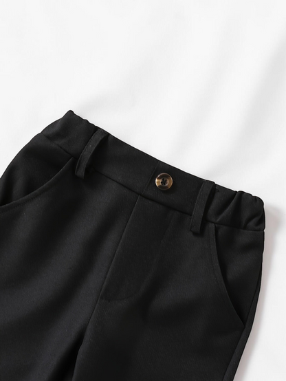 Pantalon de costume noir Le Cocon d'Or pour bébé garçon avec bouton et passants de ceinture, tissu polyester durable