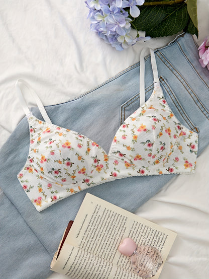 Soutien-gorge d'allaitement maternel à imprimé floral pour femmes - Doux et confortable sans armature ni rembourrage, idéal pour une tenue décontractée quotidienne, lavage à la main uniquement, vêtements d'allaitement