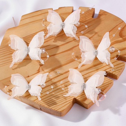 Lot de 25 pinces à cheveux papillon Le Cocon d'Or en polyester blanc avec perles et strass pour enfants