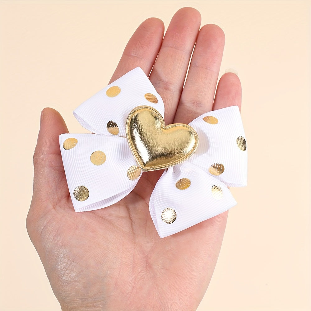 2pcs Pinces à Cheveux Décoratives Cœur Doré avec Nœud et Paillettes, Barrettes Y2K, Accessoires de Cheveux Mignons pour la Saint-Valentin et les Déguisements