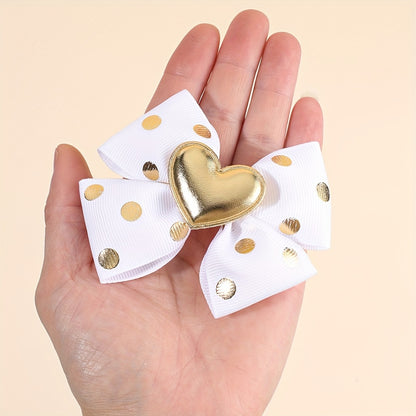 2pcs Pinces à Cheveux Décoratives Cœur Doré avec Nœud et Paillettes, Barrettes Y2K, Accessoires de Cheveux Mignons pour la Saint-Valentin et les Déguisements