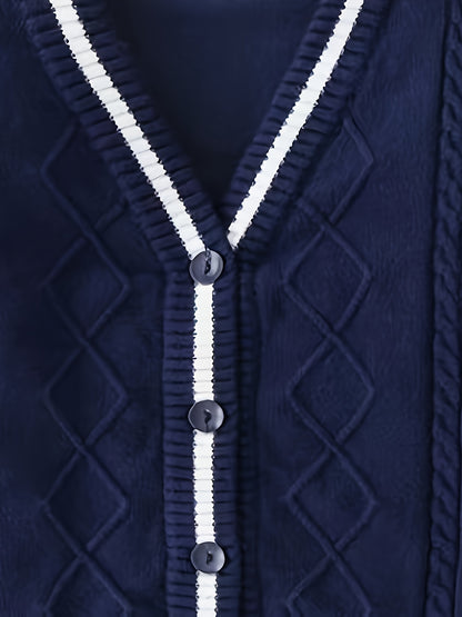 Pull en Tricot pour Enfants Garçons Col en V Cardigan Style Automne Hiver Filles Pull Preppy Haut Bébé Vêtements pour Enfants