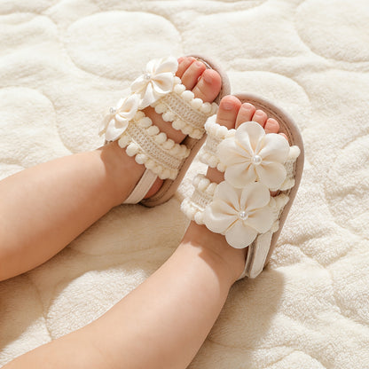 Sandales d'été pour bébé fille avec fleur, semelle souple, chaussures habillées pour nouveau-né, tout-petit, premier pas, lit bébé