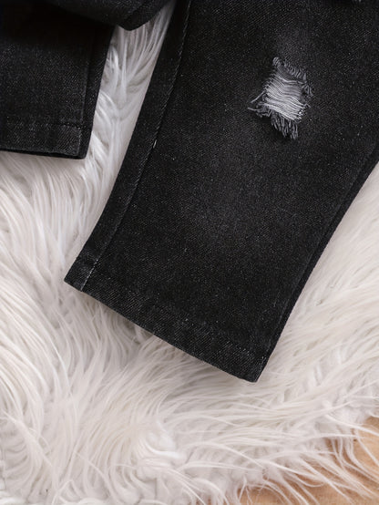 2 pièces Haut à Capuche à Carreaux à Manches Longues pour Garçons + Pantalon en Jean, Ensemble Décontracté Deux Pièces Hoodie à Carreaux et Jeans pour Bébés Garçons, Idéal pour Fêtes, Cadeaux et Sorties Quotidiennes, Parfait pour l'Extérieur
