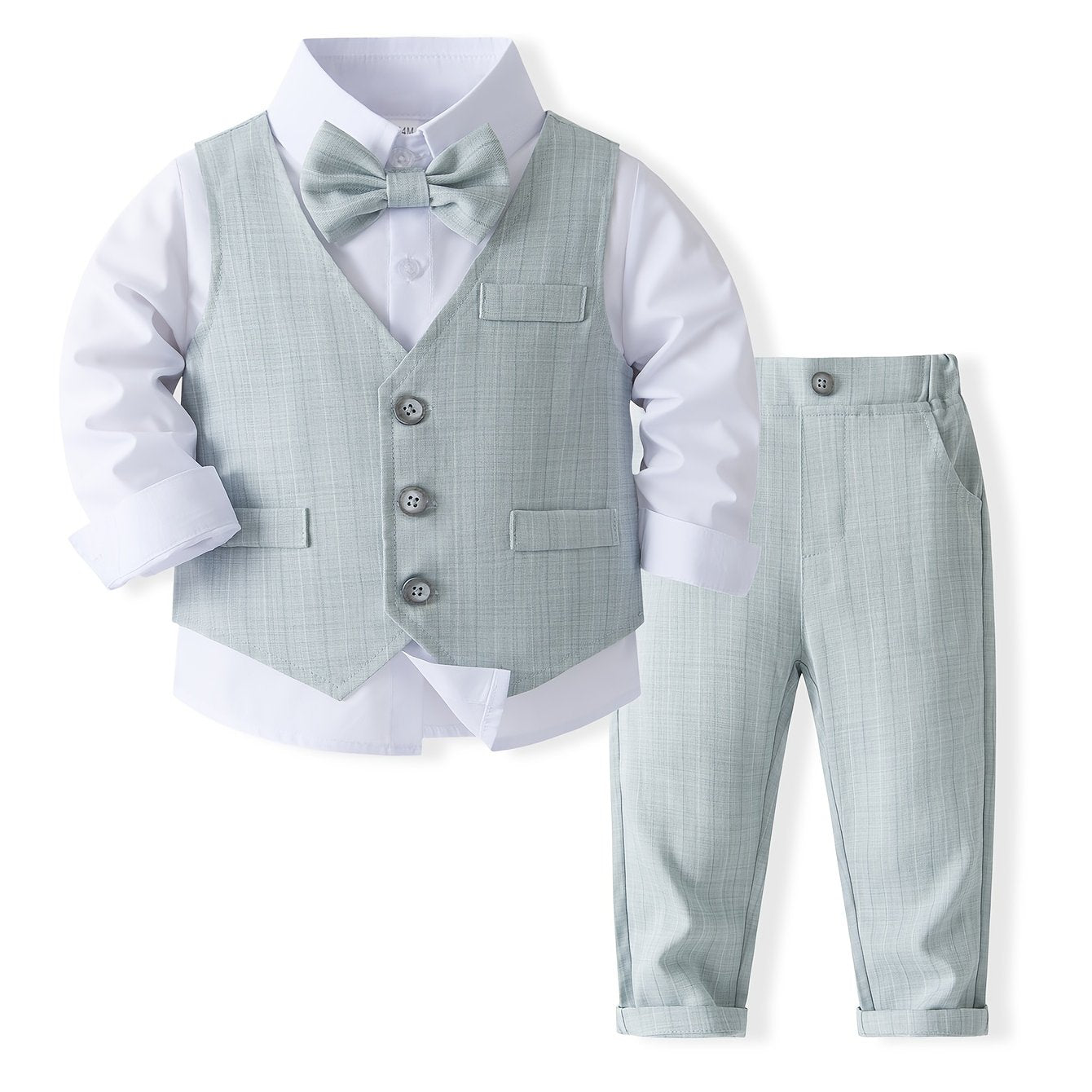 Tenue de Gentleman pour Fête d'Anniversaire Bébé. Vêtements pour Enfants. Costume de Banquet de Mariage Tendance pour Enfants. Chemise et Gilet et Pantalon et Nœud Papillon Ensemble Tendance pour Garçons. Costume de Photographie Formelle pour Bébés. Vêtem