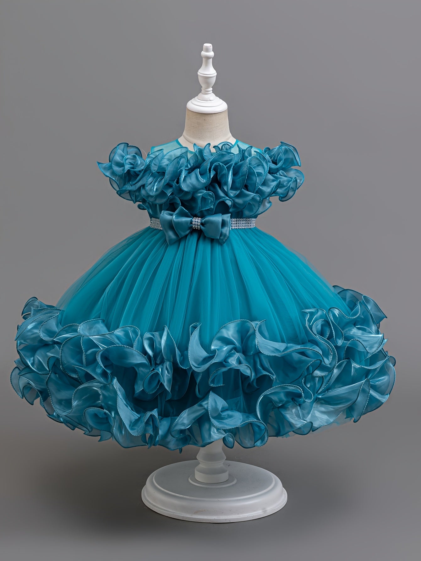 Robe de Princesse Élégante pour Filles avec Corsage à Volants et Jupe Évasée - Tenue Formelle en A-Ligne avec Taille Perlée pour Mariages, Fêtes, Spectacles - Lavage à la Main Uniquement, Vêtements de Scène | Matière Non Extensible, Robes de Princesse pou