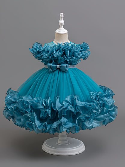 Robe de Princesse Élégante pour Filles avec Corsage à Volants et Jupe Évasée - Tenue Formelle en A-Ligne avec Taille Perlée pour Mariages, Fêtes, Spectacles - Lavage à la Main Uniquement, Vêtements de Scène | Matière Non Extensible, Robes de Princesse pou