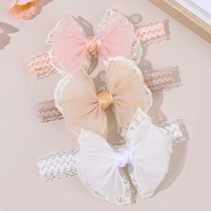 Ensemble de 3 bandeaux à nœud en dentelle douce, bandeaux à cheveux en maille avec bordure en dentelle, bandeau doux en tissu, bande élastique en rose nude et blanc pour fêtes d'anniversaire, sorties décontractées