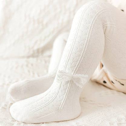 1 leggings pour bébé fille en dentelle de couleur unie avec nœud, idéal pour les anniversaires, les fêtes et le quotidien