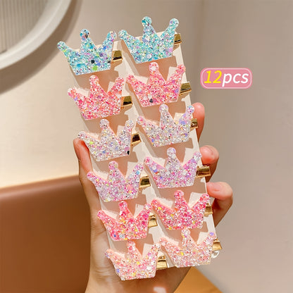 Lot de 12 pinces à cheveux ultra-éthérées et ultra-scintillantes papillon, cœur et couronne - Pinces à cheveux douces et exclusives à paillettes pour frange