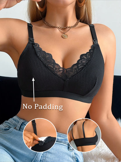Soutien-gorge d'allaitement sans armatures et bordure en dentelle, confortable, pièce unique