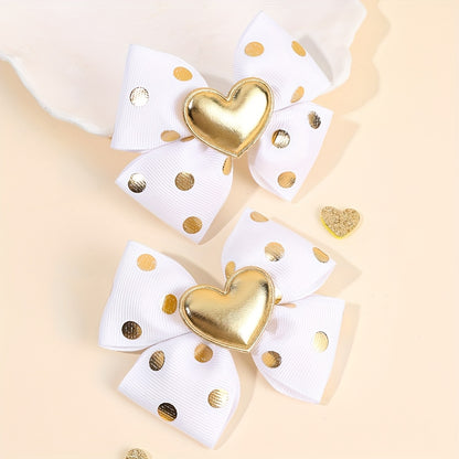 2pcs Pinces à Cheveux Décoratives Cœur Doré avec Nœud et Paillettes, Barrettes Y2K, Accessoires de Cheveux Mignons pour la Saint-Valentin et les Déguisements