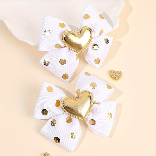 Golden Heart Bow Hair Clips