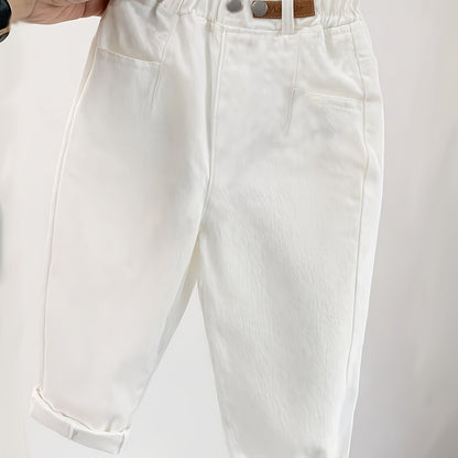 Pantalon décontracté blanc pour petits et moyens (les tailles sont plus grandes, veuillez vous référer au tableau des tailles pour passer une commande) Nouvelle version coréenne printemps-été de pantalons longs à la mode pour garçons et filles, pantalons