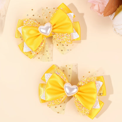 2 pièces Élégants Barrettes à Nœud Cœur pour la Saint-Valentin, Mini Barrettes à Nœud Cœur Décorées, Accessoires à Nœud Pailletés pour Princesse, Cadeaux pour Filles, Saint-Valentin