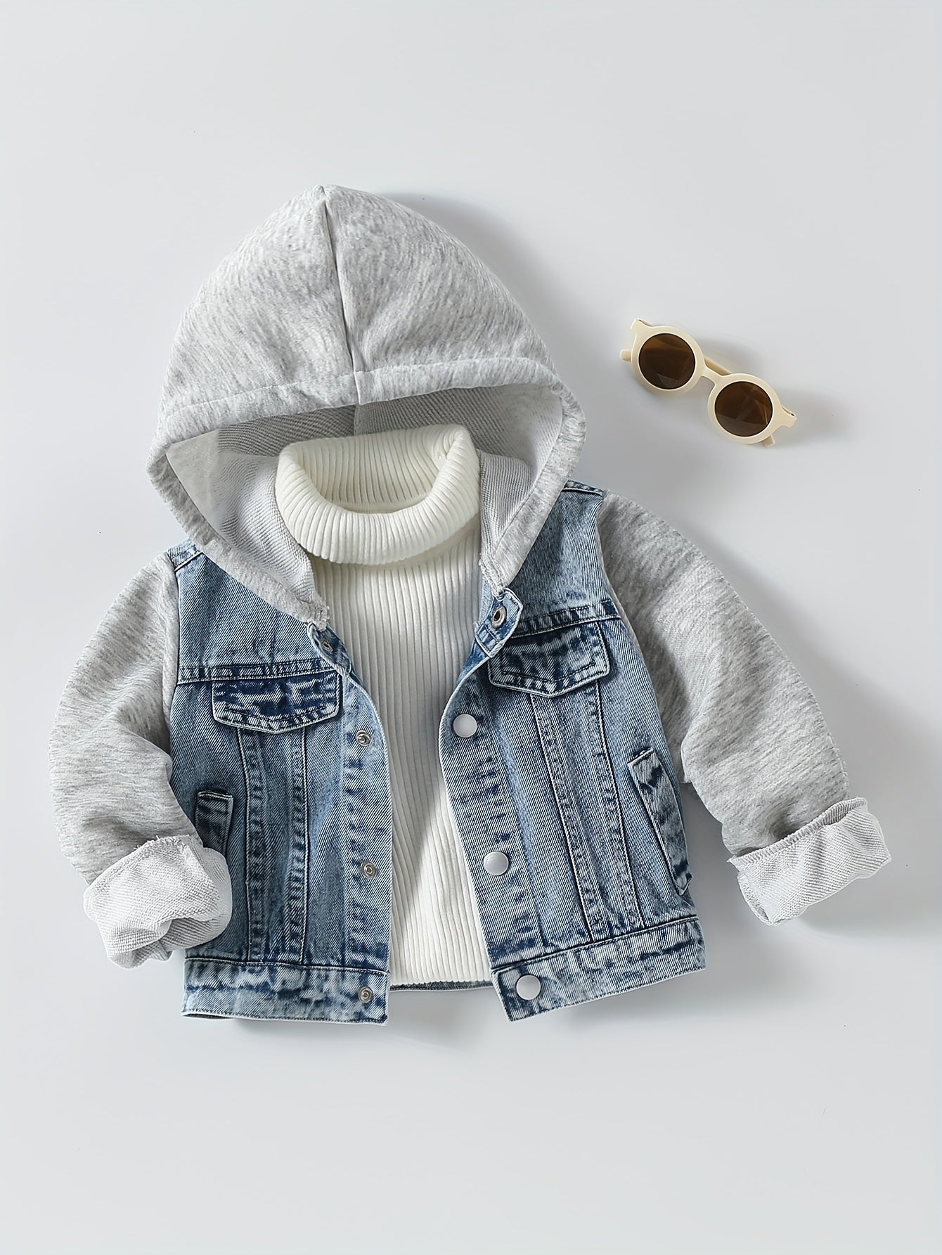 Veste à capuche bleu clair avec manches délavées - Manteau extérieur doux non extensible adapté pour &, lavable en machine - Veste décontractée