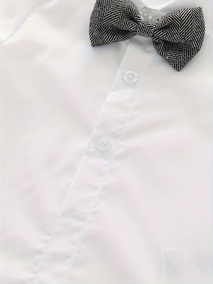 Boarnseorl Bébé Blanc Manches Longues Triangle Body Boutonnage Avant avec Nœud Mode Polyvalent pour Combinaison Quotidienne Fête de Vacances, pour Extérieur