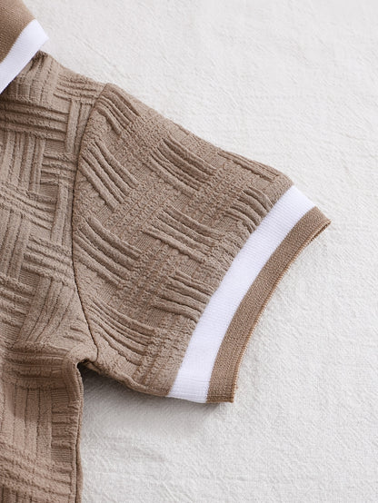 Ensemble d'été pour garçons, 2 pièces, polo et short, tissu jacquard idéal pour l'extérieur