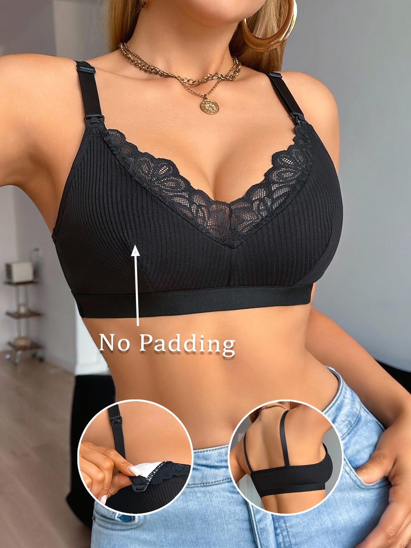 Soutien-gorge d'allaitement sans armatures et bordure en dentelle, confortable, pièce unique