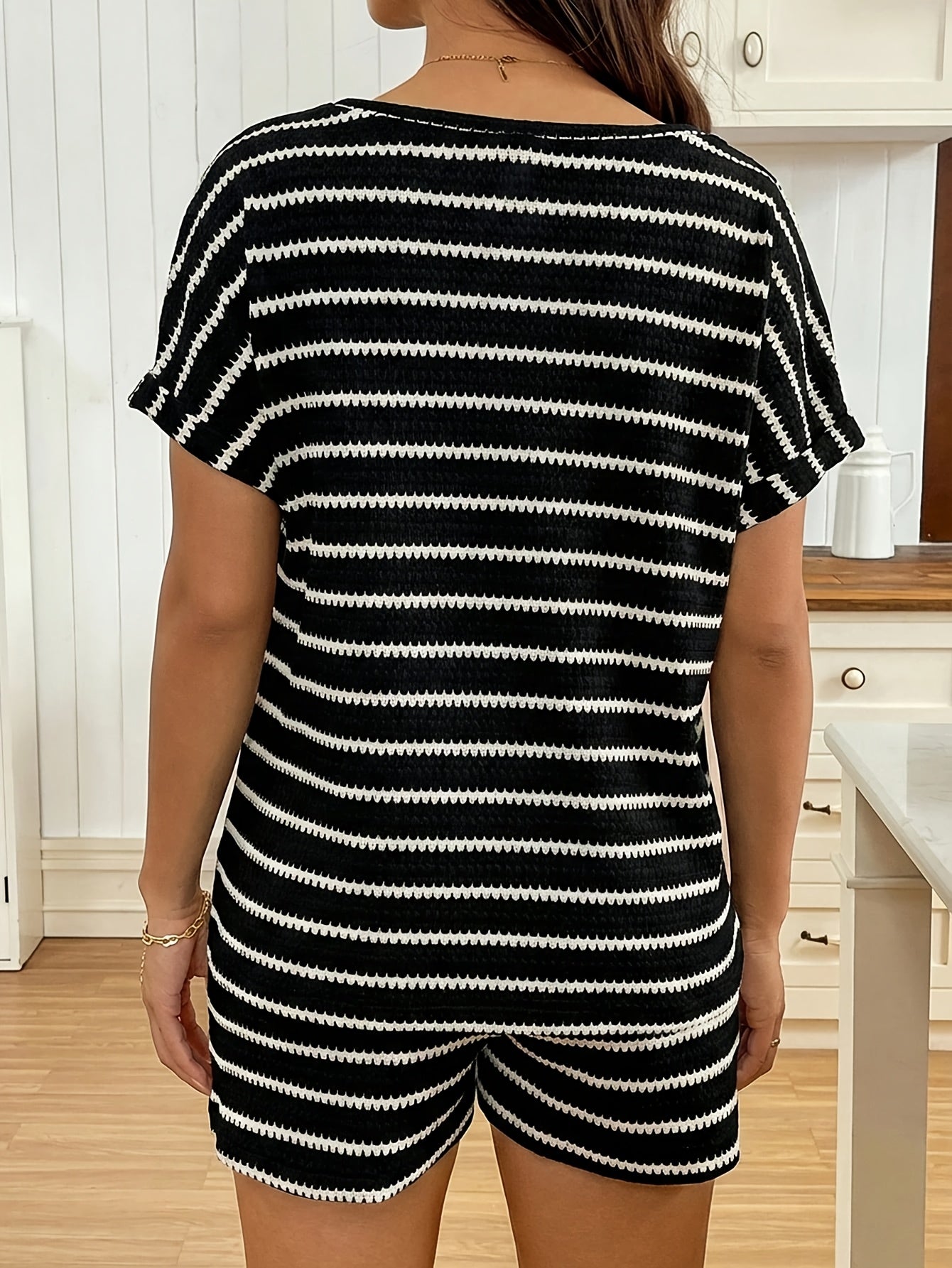 Ensemble deux pièces pour femmes enceintes noir et blanc, ensemble deux pièces pour femmes enceintes, T-shirt rayé surdimensionné pour femmes